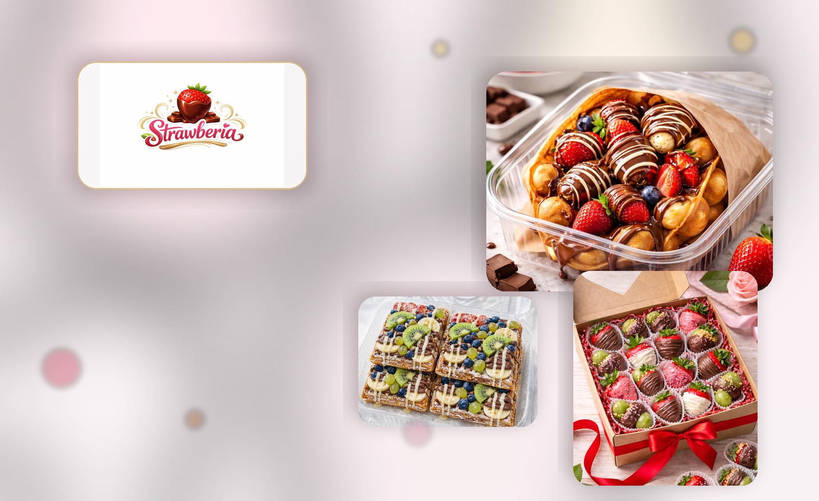 Słodkie desery Strawberia z truskawkami w czekoladzie i boxami prezentowymi