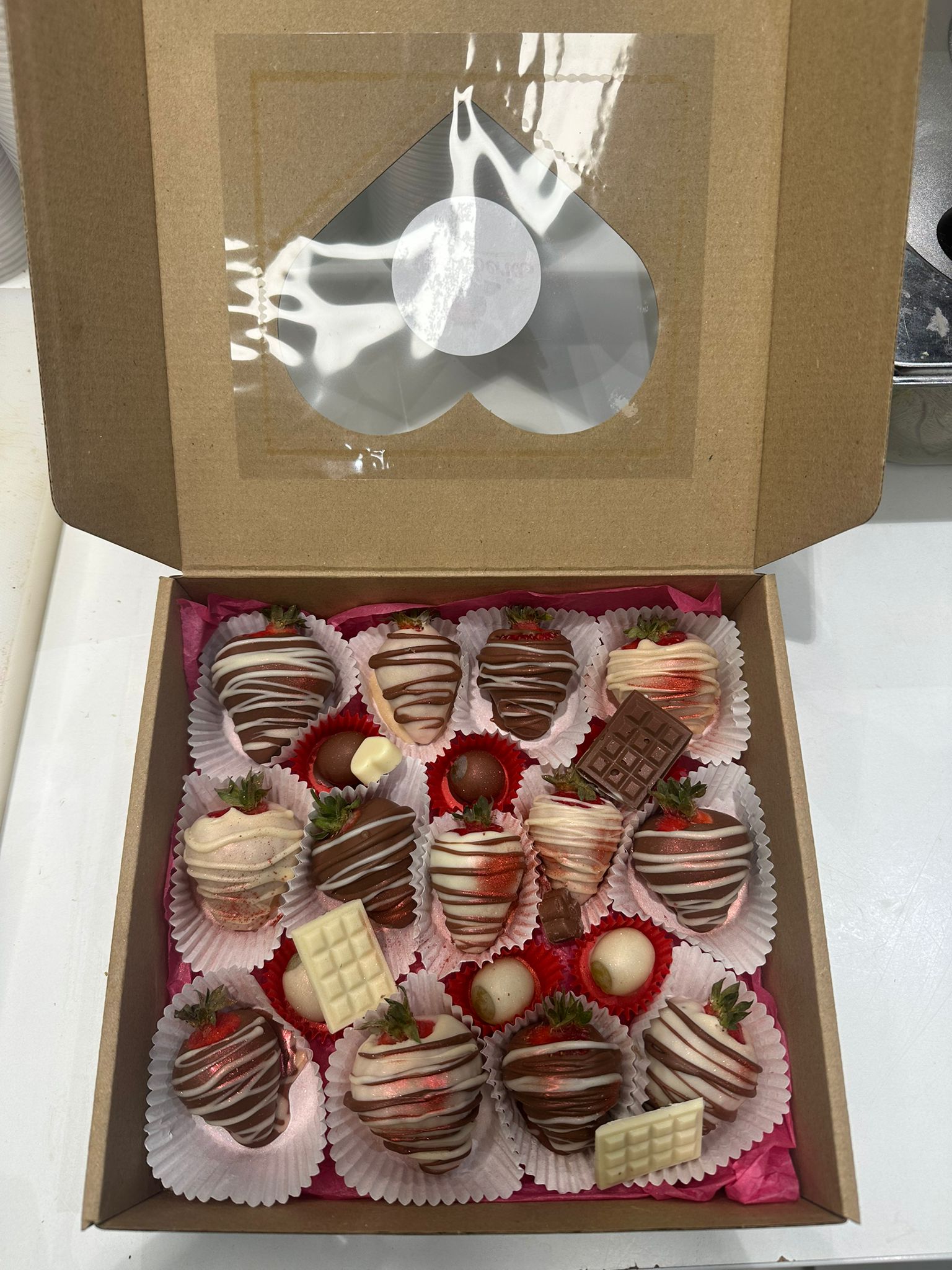 Heart Gift Box with Chocolate Strawberries and Grapes